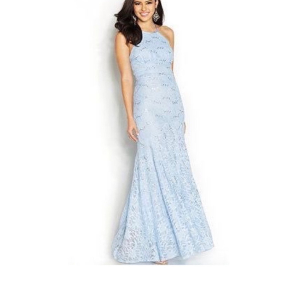 Baby Blue mermaid Maxi Dress Gown Prom Brunch Formal size XS/S 1/2